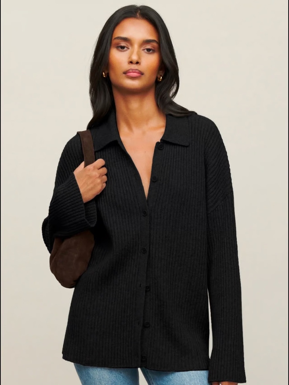 *NWT* Reformation Fantino Cashmere Collared Cardigan Black - Size XS
